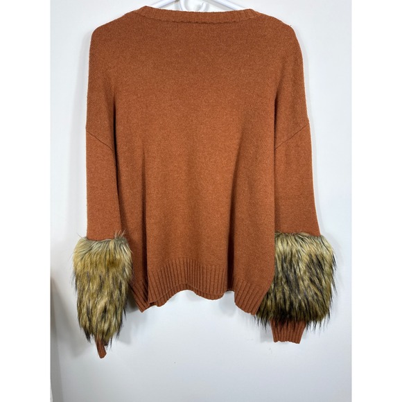 NAADAM Wool Cashmere Sweater Faux Fur Cuff Copper‎ Brown Women Size Large - Picture 7 of 8